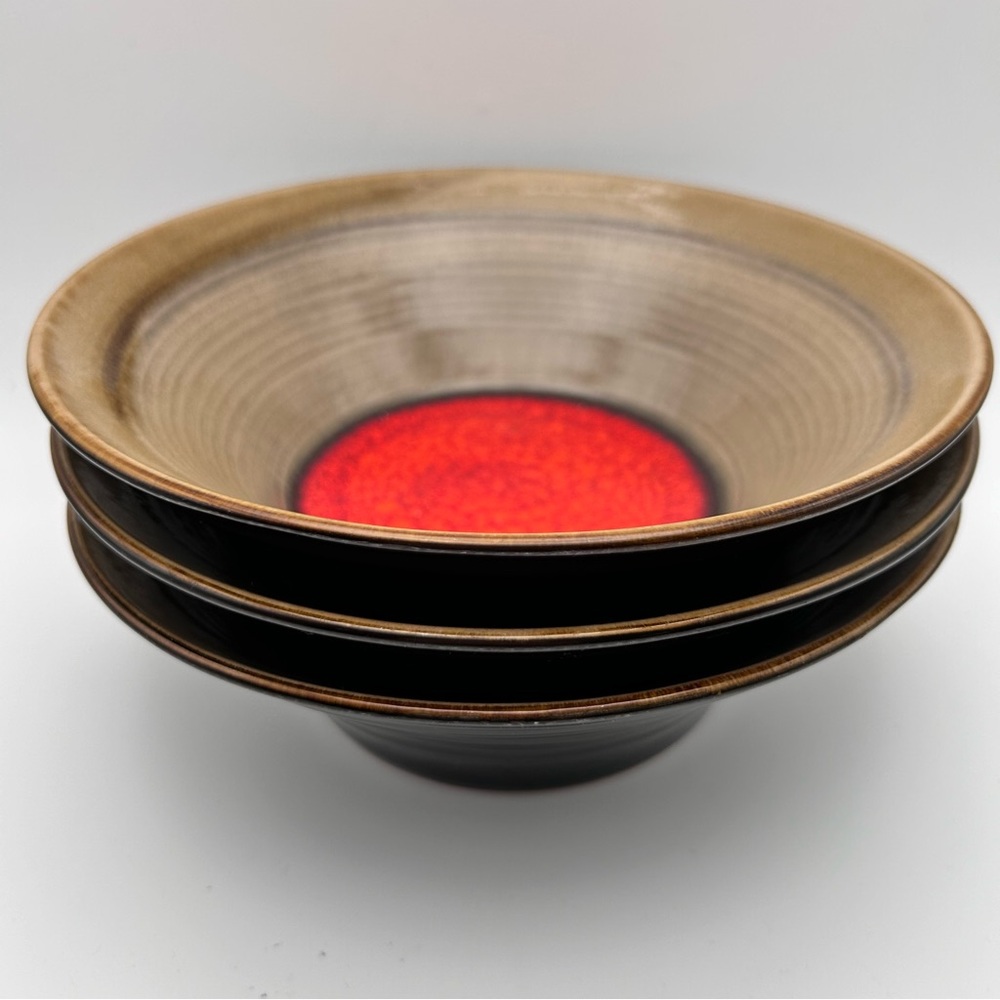 SET OF 3 GOURMET BY FITZ & FLOYD PALISADES RED BOWL BLACK RED ACCENT 7-1/2”